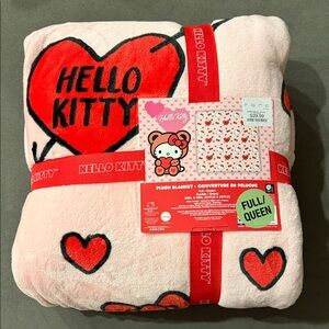 Hello Kitty Heart Plush Blanket - Pink and Black
